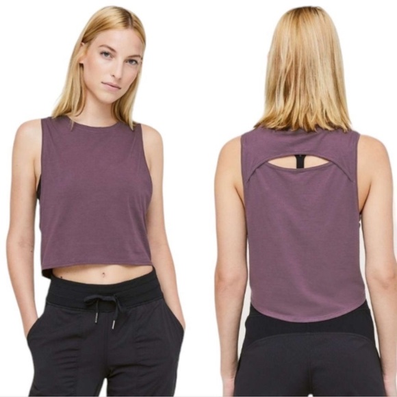 Lululemon Tank Top Women 6 Crop Cut Back Arctic Plum Muscle Tank Athletic BB - Picture 1 of 8